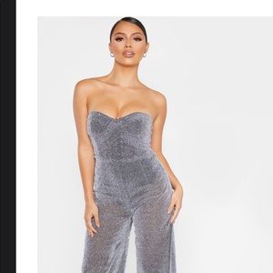 Prettylittlething silver jumpsuit